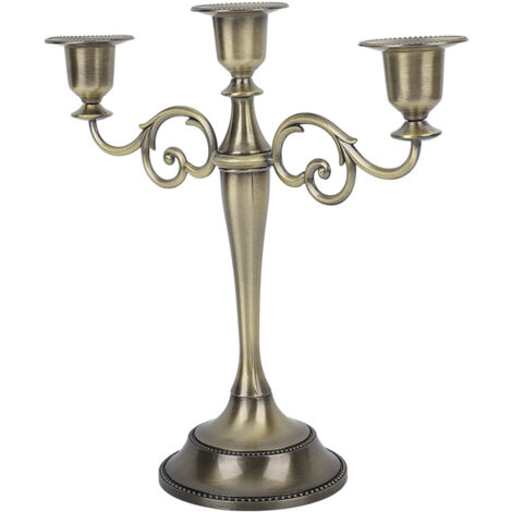 Porte-bougeoir en métal bronze à 3 bras, style vintage brillant pour décoration de table de mariage et salle à manger