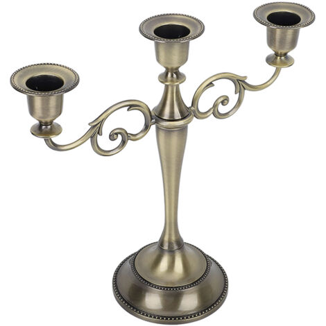 Porte-bougeoir métallique 3 bras bronze rétro brillant pour décoration de mariage et salle à manger