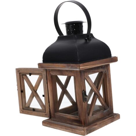 Porte Bougie Bois Vintage Lanterne Extérieur Support à