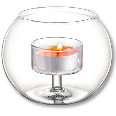 Porte-bougie chauffe-plat Wilmax - Lustre en verre thermique - Porte-bougie pour 1 bougie chauffe-plat - Porte-bougie transparent - Idéal pour les mariages, la maison, le salon, une table basse et la 