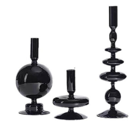 Porte Bougie Décorative Moderne Chandelier Romantique Européen en Verre Noir pour Dîner aux Chandelles, Photographie de Mariage et Décoration Artistique