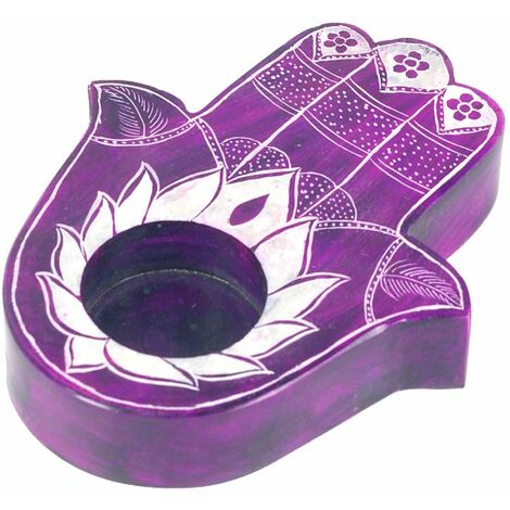 Porte Bougie en Stéatite - Main de fatma - Violet