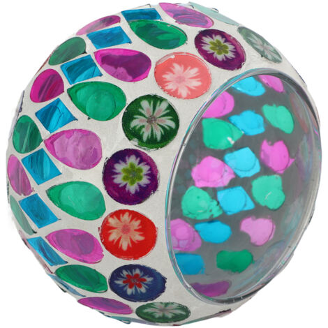 Porte-bougie en verre mosaïque multicolore, bougeoir décoratif pour intérieur, idéal pour bougies, plantes ou stylos.