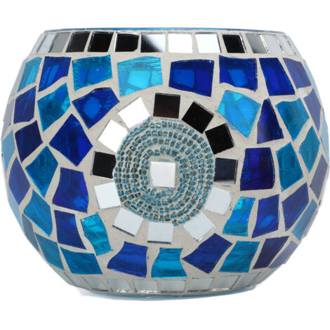 Porte-bougie en verre style européen, thème océan bleu-vert, reflets lumineux pour décoration