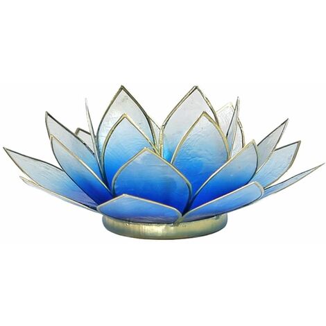 Porte Bougie Fleur de Lotus Bleu Dégradé et or
