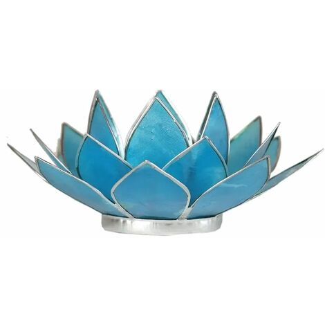 Porte Bougie Fleur de Lotus Bleu et argent 5 ème chakra