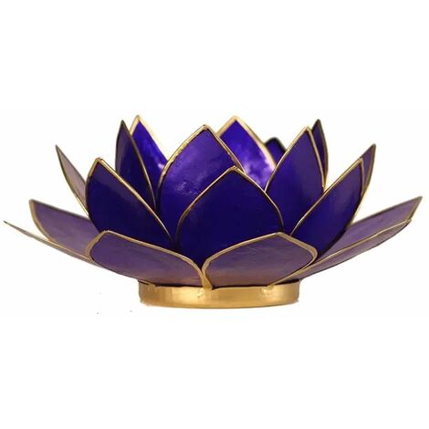 Porte Bougie Fleur de Lotus Bleu foncé et or 6 ème chakra