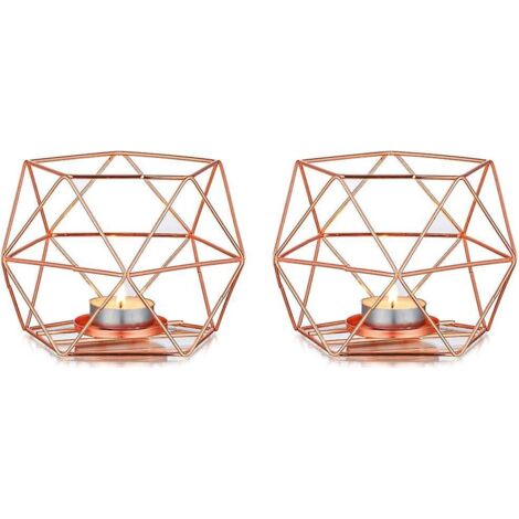 Porte-bougies chauffe-plat - Lot de 2 supports géométriques or rose pour bougies chauffe-plat, centres de table de mariage, anniversaires, fêtes et salons.