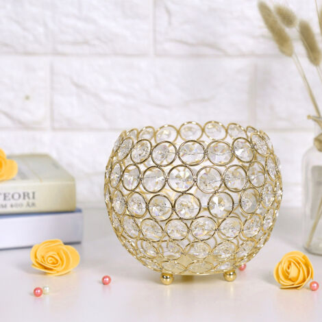 Porte-bougies en cristal pour mariage, décoration de table et centre de table doré (diamètre 15 cm)