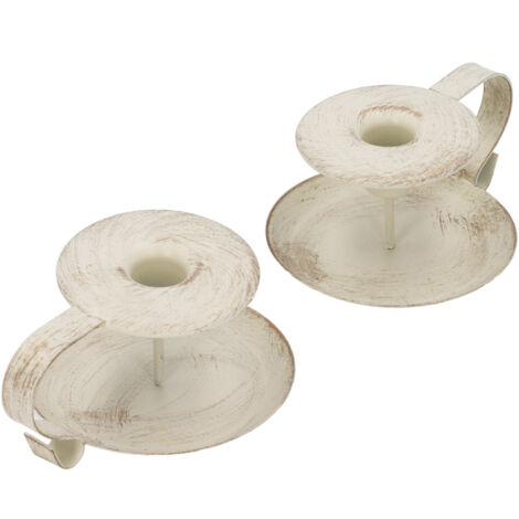 Porte-bougies en Fer Forgé Antique - Lot de 2 pour Ambiance Romantique, Dîner aux Chandelles, Décoration de Table Blanche avec Poignée Courbée