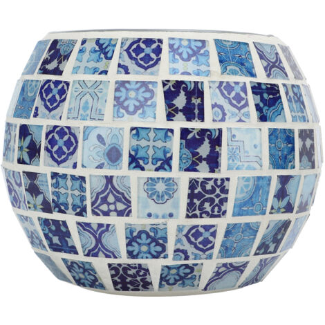 Porte-bougies en verre bleu et blanc à motifs floraux pour bougies chauffe-plat - décoration de table artisanale et romantique