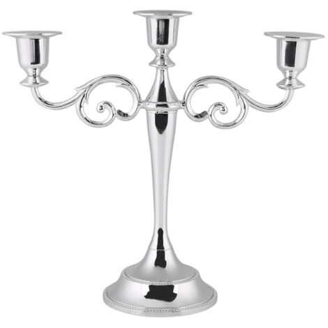 Porte-bougies métallique à 3 bras style européen, candélabre élégant pour mariage et décoration intérieure (argenté)