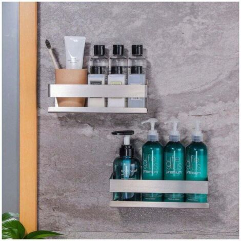 Porte-bouteille de condiments de cuisine flottant en acier inoxydable, panier de rangement de gel douche multifonctionnel, support sans perçage, mural 1 pièce