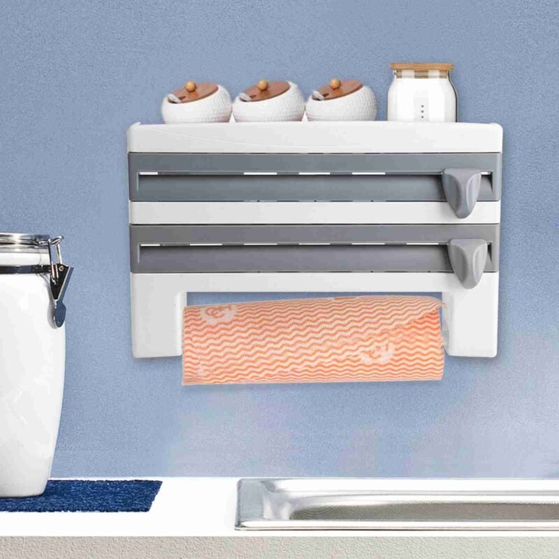 Rapanda - Porte-bouteille de sauce de cuisine, porte-serviettes en papier, porte-ustensiles de cuisine, film alimentaire, coupe grise