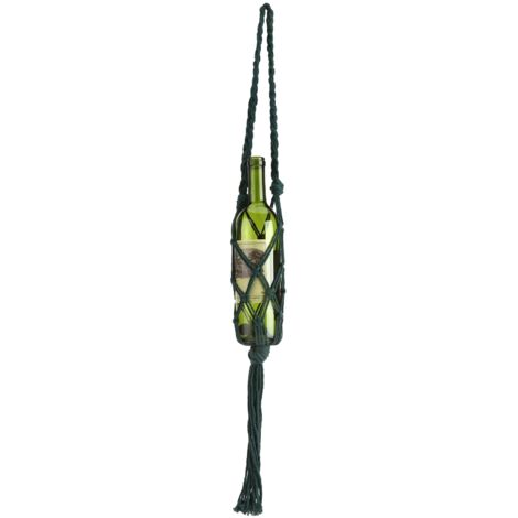Porte-bouteille en corde de coton tricoté main style bohème, sac de rangement suspendu vert foncé