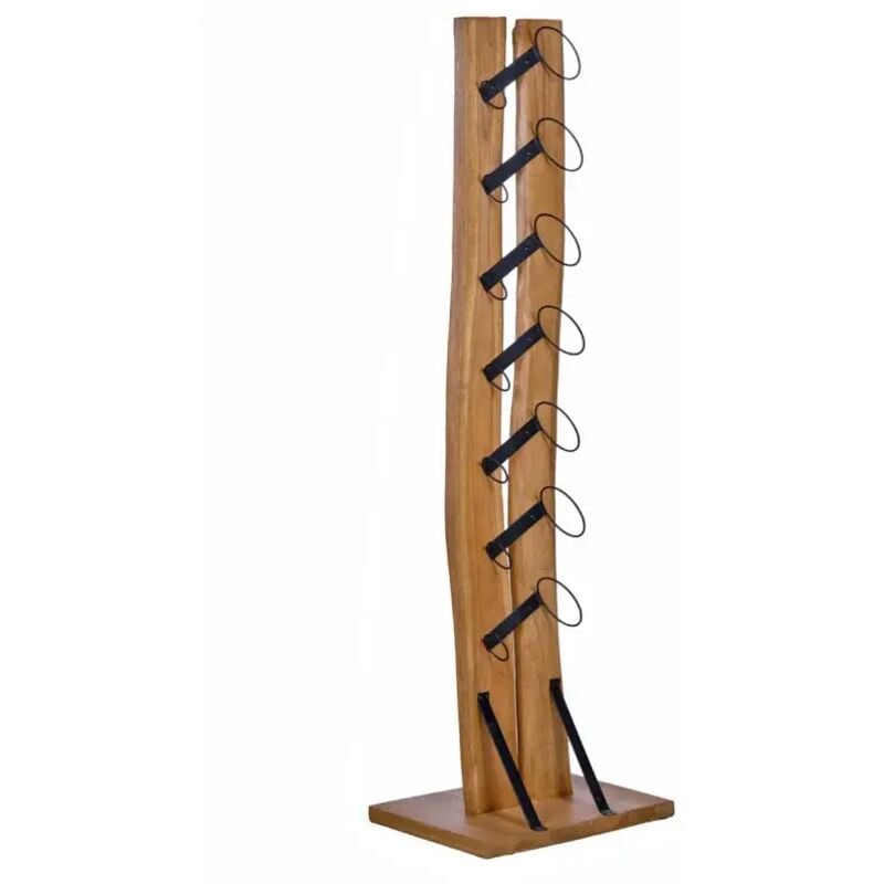 Meubletmoi - Porte bouteille h. 146 cm en bois de teck avec 7 supports métal - vino