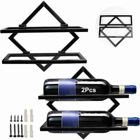 Porte - bouteille métallique à 2 pièces, porte - bouteille pliable à 2 bouteilles, porte - bouteille de cuisine, bar, cave à vin (noir)