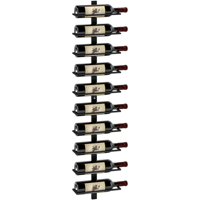 Porte-bouteilles mural 10 bouteilles - casier à vin mural - dim. 27 x 10 x 116 cm - acier noir