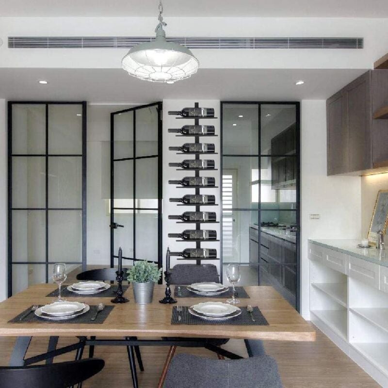 Wyctin - Hofuton Porte Bouteille Mural Métalique Casier Étagère à Vin pour 10 Bouteilles Cave Resto Maison 116cm Noir