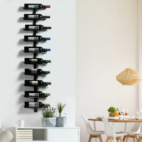Porte Bouteille Mural Métallique Étagère à Vin pour 10 Bouteilles Cave Resto Maison 116cm Noir