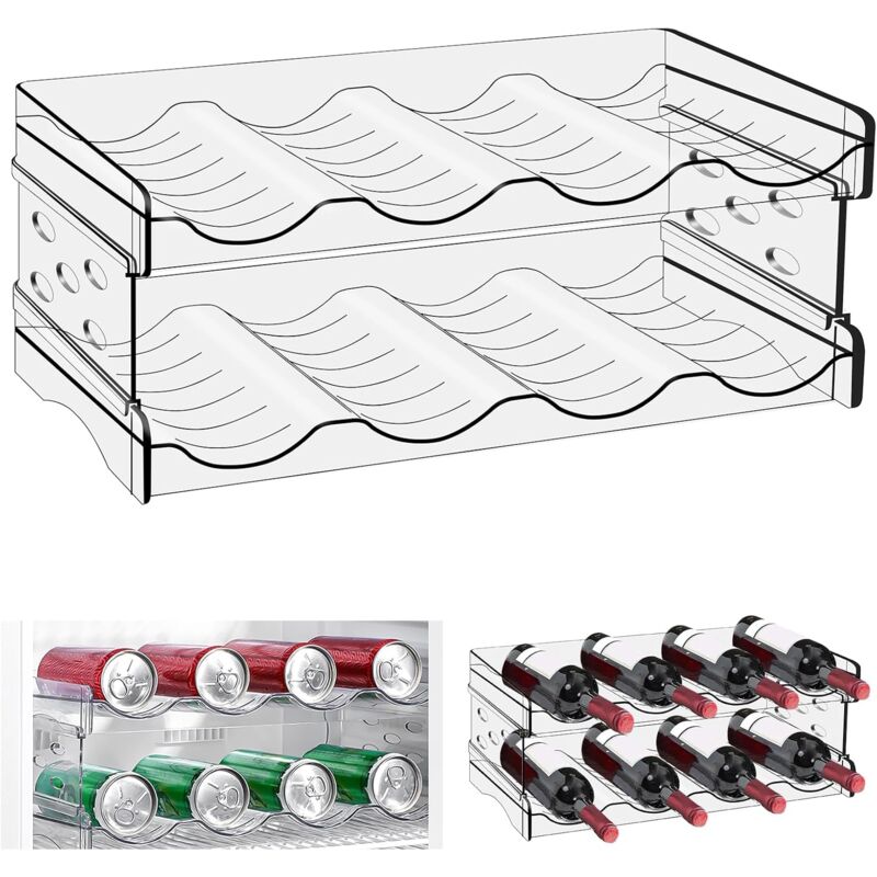 Porte Bouteille Plastique Empilable: 8 Bouteilles Étagère à vin, Range Bouteille Eau, Organiseur de Réfrigérateur, Support de Rangement Empilable en