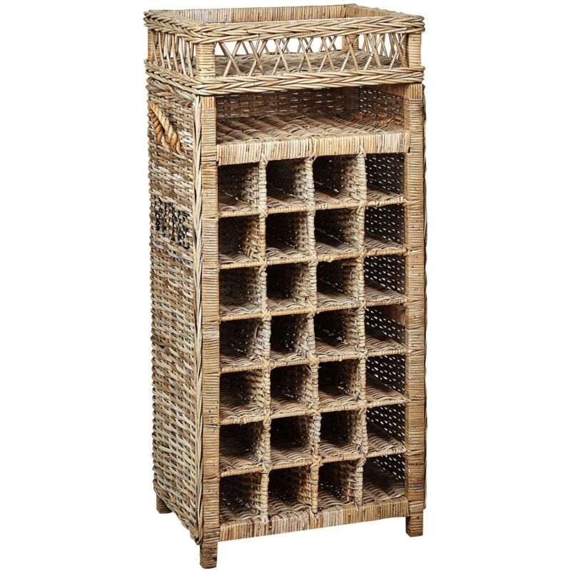 Beliani - Porte-Bouteilles Casier à 28 Rangements en Rotin Clair 112 cm avec Etagère Basira