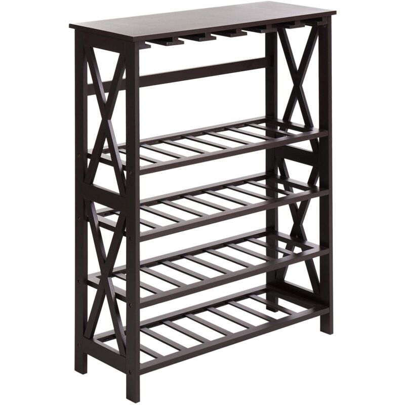 Beliani - Porte-Bouteilles Classique en mdf Pieds en Bois de Pin Casier à Vin et Verre Marron Foncé Rothesay