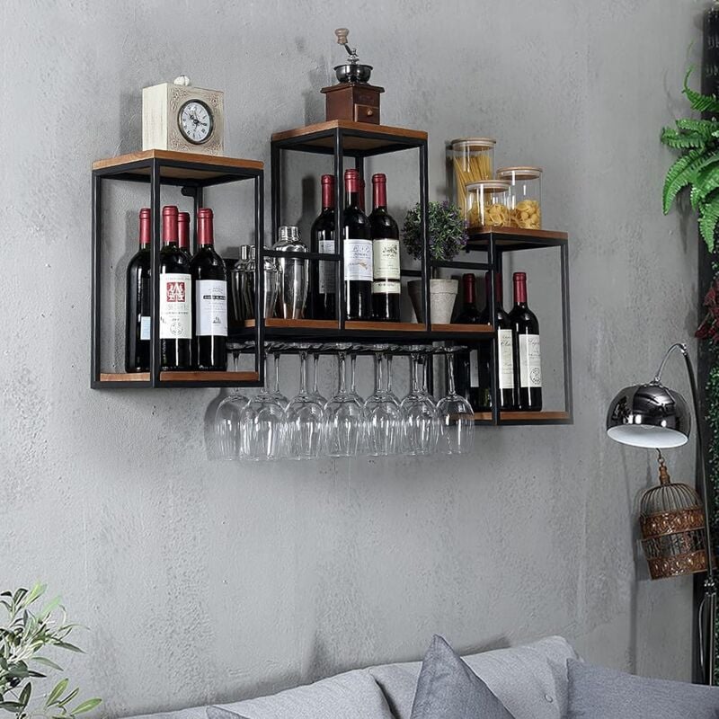 Gojoy - Porte-bouteilles de vin mural en métal - Étagère à vin multifonction - Étagère de rangement pour vin - Étagère de rangement - Pour la maison,