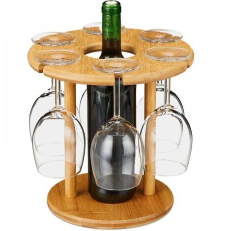 Porte-bouteilles de vin – Support à verres en bambou, support de comptoir pour verres à vin, support de rangement de table autonome pour verres à pied, avec support à verres à 6 trous