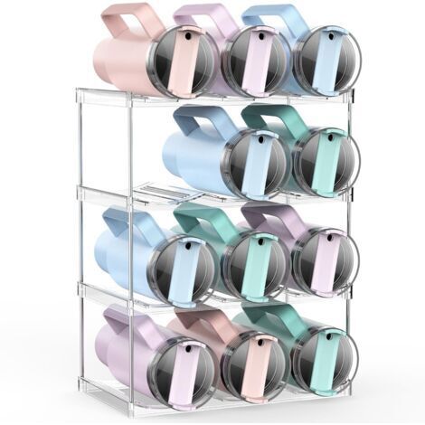 Porte-bouteilles d'eau blanc 34,29 x 19,81 x 44,7 cm 1 boîte de rangement en plastique à 3 maillons et 4 couches, porte-bouteilles d'eau empilable