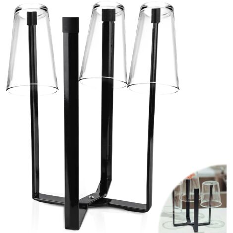 Porte-bouteilles en fer pliable, égouttoir de cuisine, multi-usage pour bouteilles et tasses (grand noir)