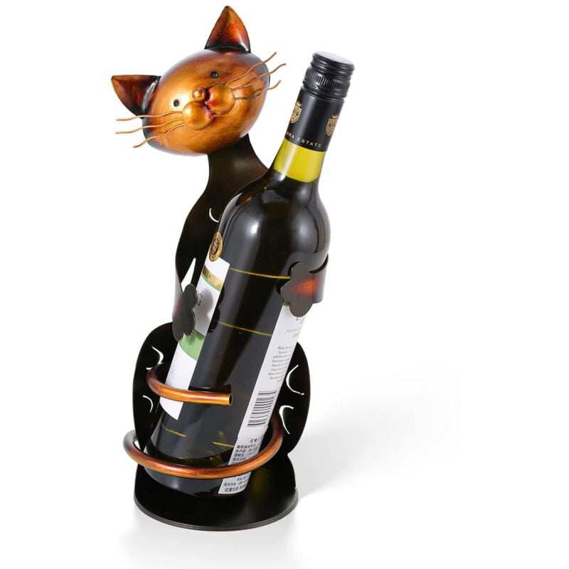 Ensoleille - Porte-bouteilles en forme de chat, étagère à vin, sculpture en métal, décoration pratique pour la maison, artisanat