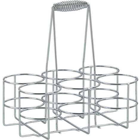 Porte-bouteilles en métal chromé, support pour 6 bouteilles (500 à 650 ml), compatible avec bouteilles en verre et PET, idéal pour bière, vin et boissons, design brillant et élégant