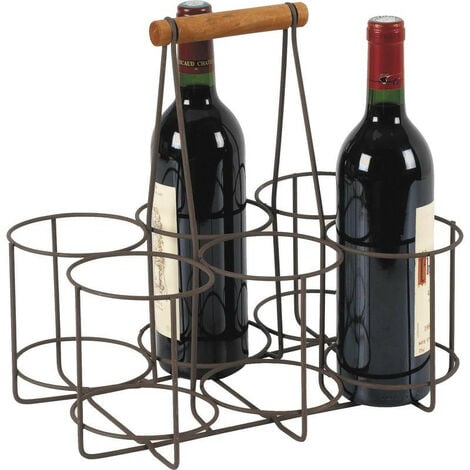 Porte-bouteilles en métal vieilli et bois - Élégant et pratique pour stocker votre collection de vin - Capacité 6 bouteilles - D
