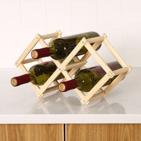 Porte-Bouteilles - Étagère à vin Horizontale 29x12x17cm Pliable en Bambou pour 3 Bouteilles - Range-Bouteilles vin Eau Soda Cuisine déco