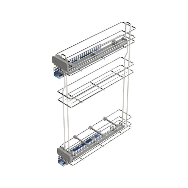 Emuca - 8381211 porte bouteilles extractible SupraMax avec fermeture à amortie, gauche, 3 plateaux, module 150mm, Acier, Chromé