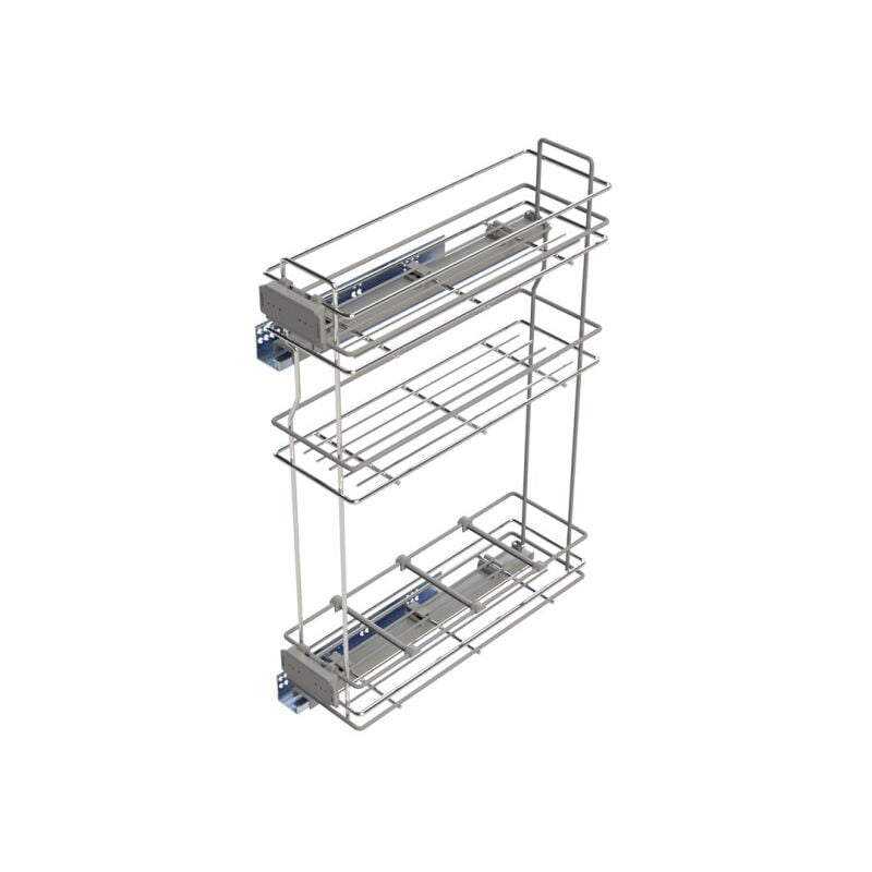 Emuca - 8381311 porte bouteilles extractible SupraMax avec fermeture à amortie, gauche, 3 plateaux, module 200mm, Acier, Chromé