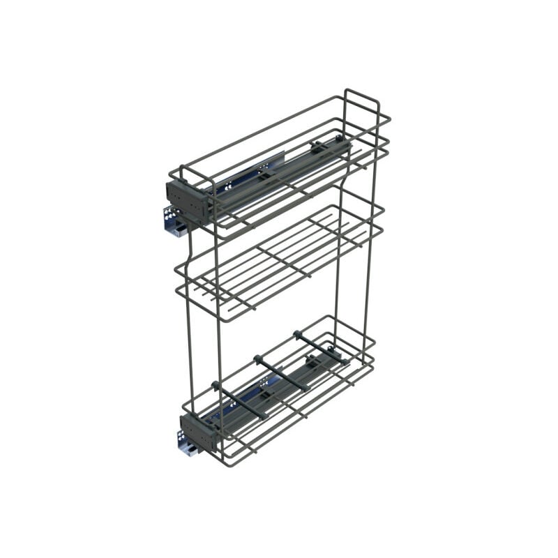 Emuca 8381335 porte bouteilles extractible TitaneMax avec fermeture à amortie, gauche, 3 plateaux, module 200mm, Acier, Gris An