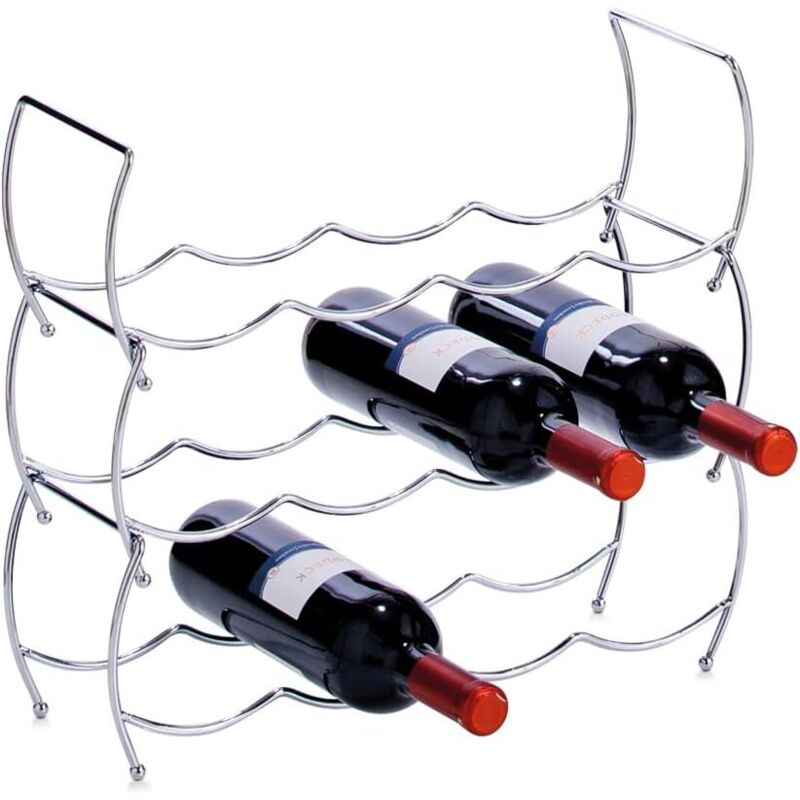 Porte Bouteilles, Support à Bouteilles en Fil de Fer pour 12 Bouteilles, Casier à Bouteilles de Vin à Trois Niveaux, env 43 x 38 x 15 cm, Argenté