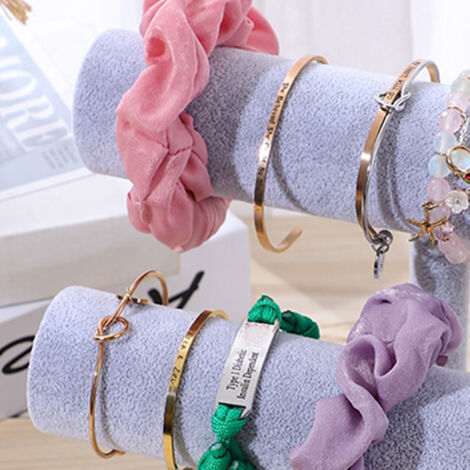 Porte Bracelets Double Rang Gris - Présentoir Luxe Doux Éco