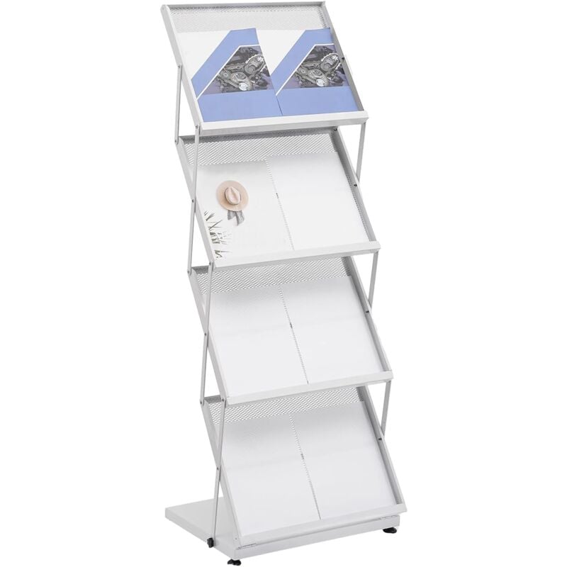 Porte Brochure a3, Porte-revues 4-étages Présentoir à Brochures en Fer Pliable Présentoir de Comptoir,Brochures pour Bureau, Magasin, Restaurant