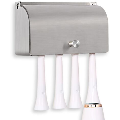 Porte-Brosse à Dents, Acier Inoxydable 304 Auto-adhésif Mural Anti-poussière Support pour Organisateur de Rangement pour Brosse à Dents(Argenté, 4 Emplacements)