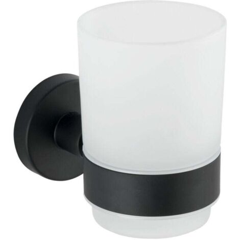 Porte-brosse à dents  Bosio Black inox mural noir 7 x 9,5 cm support brosse à dents mural design accessoires salle de bain noir verre à brosse à dents inox haut de gamme ab removable sans perçage