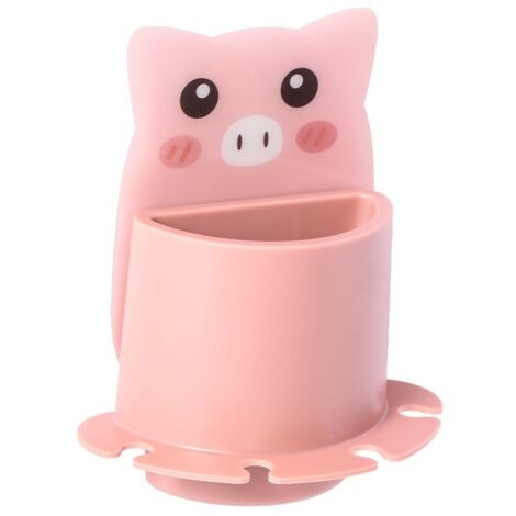 Porte-brosse à dents de dessin animé boîte de rangement de toilette type de mur d'aspiration accessoires de boîte de brosse à dents de salle de bain(rose cochon rose)