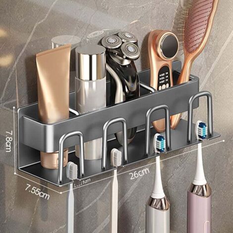 Porte-brosse à dents électrique sans perçage, montage mural, gain de place, porte-brosse à dents électrique, accessoires de salle de bains, gris, 4 tasses..DEBUNS