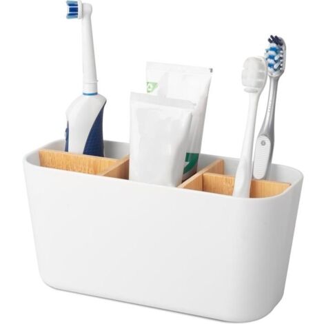 Porte-brosse à dents en bambou à 5 compartiments  Organisateur pour brosses à dents électriques, dentifrice, rasoirs, meuble de sal
