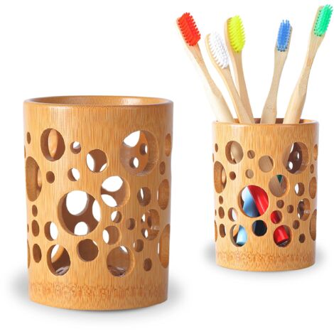 Porte-brosse à dents en bambou, porte-brosse à dents pour salles de bains, accessoires de brosse à dents en bois de bambou pour brosses à dents, pinceaux de maquillage et crayons