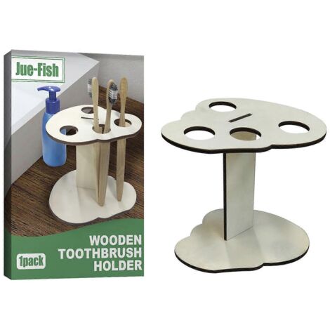 Porte-brosse à dents en bois rustique avec 4 emplacements, rangement salle de bain organisé