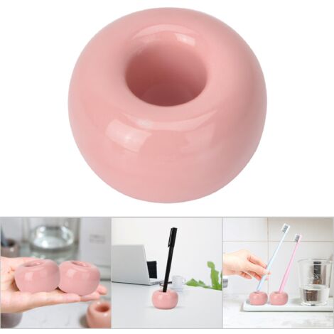 Porte-brosse à dents en céramique donut coloré - Support mignon multifonction rose