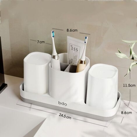 Porte-brosse à dents en plastique et organiseur de rangement pour dentifrice pour salle de bain Blanc